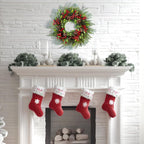 24 Inch Christmas Wreath with Red Berries, Pinecones and Greenery – Artificial Holiday Front Door Cedar Wreath for Farmhouse, Winter Indoor Outdoor Xmas Home Décor
