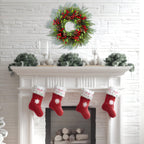 24 Inch Christmas Wreath with Red Berries, Pinecones and Greenery – Artificial Holiday Front Door Cedar Wreath for Farmhouse, Winter Indoor Outdoor Xmas Home Décor