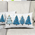 Blue Christmas Tree Lumbar Throw Pillow Covers 12X20 In Set of 2 Xmas Tree Lights Stars Decorative Rectangle Pillow Cases Winter Holiday Pillow Cover Farmhouse Home Decor For Living Room Sofa Couch