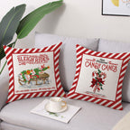 Coeufuedy Christmas Pillow Covers 18x18 Set of 4 Candy Canes Elk Santa Claus Sleigh Rides Winter Holiday Decoration Cushion Case for Sofa Couch Home Decor