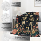 VODRM Gothic Skull Blanket Skeleton Romantic Throw Blankets with Flowers & Crescent Moon,Birthday Gifts for Kids Adult,Lightweight Soft Fleece,for Sofa Couch Bed Room Goth Halloween Decor 50x60in