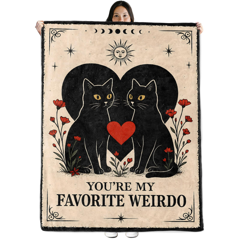 Oertud Black Cat Halloween Theme Flannel Blanket for Women, Men, Gothic I Love You Throw Blankets for Boyfriend, Girlfriend, Wife, Couple, Travel Camping Sofa Living Room Decor 50x60 in