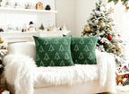 Auomily Soft Chenille Christmas Pillow Covers 18x18 Set of 2, Reversible Snowflake & Tree Pattern, Thick & Cozy Farmhouse Holiday Cushion Cases with Hidden Zipper for Sofa Couch Bed(Green,18x18)