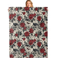 MIEPOS Gothic Rose Crow Throw Blanket, 50x60in, Soft, Lightweight Flannel,Dark Floral Halloween Throw with Red Rose Raven Bat Blankets, Horror Gifts, for Goth Home Living Room Decor