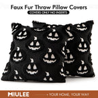 MIULEE Thanksgiving Fall Halloween Throw Pillow Covers 18x18 Decorative Pumpkin Pattern Pillowcases Soft Plush Faux Wool Cushions for Home Patio Sofa Couch,Black