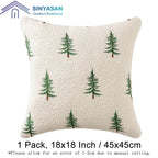 SINYASAN 1 Pack Christmas Tree Throw Pillow Covers 18"x18" White Boucle Pillow Cases with 3D Embroidery Decorative Holiday Winter Thanksgiving Decorations for Couch Sofa Living Room