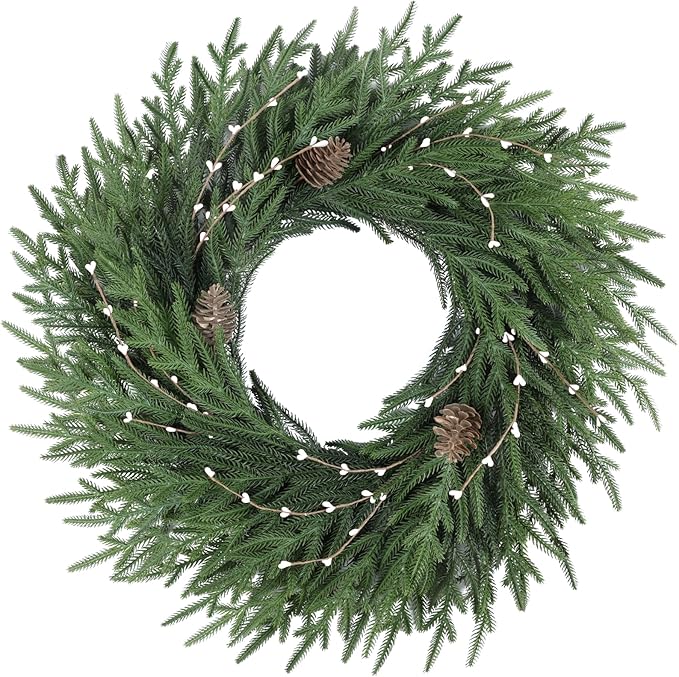 26 Inch Christmas Wreath, Christmas Wreaths for Front Door, Pine Wreath with Pine Cones Berries for Indoor Outdoor Wall Mantle Door Decor