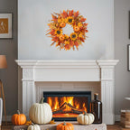 zjlmit Fall Wreaths for Front Door 24 Inch Fall Wreath with Pumpkins Sunflowers Maple Leaves and Orange Red Berries Autumn Wreath for Farmhouse Porch Thanksgiving and Harvest Festival Parties