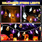Halloween Fairy Lights,Waterproof Pumpkin Bat Ghost Battery Powered Lights, 16ft 30LEDs with Remote Control, String Light for Windows, Indoor Outdoor Decorations, Halloween Party Decorations