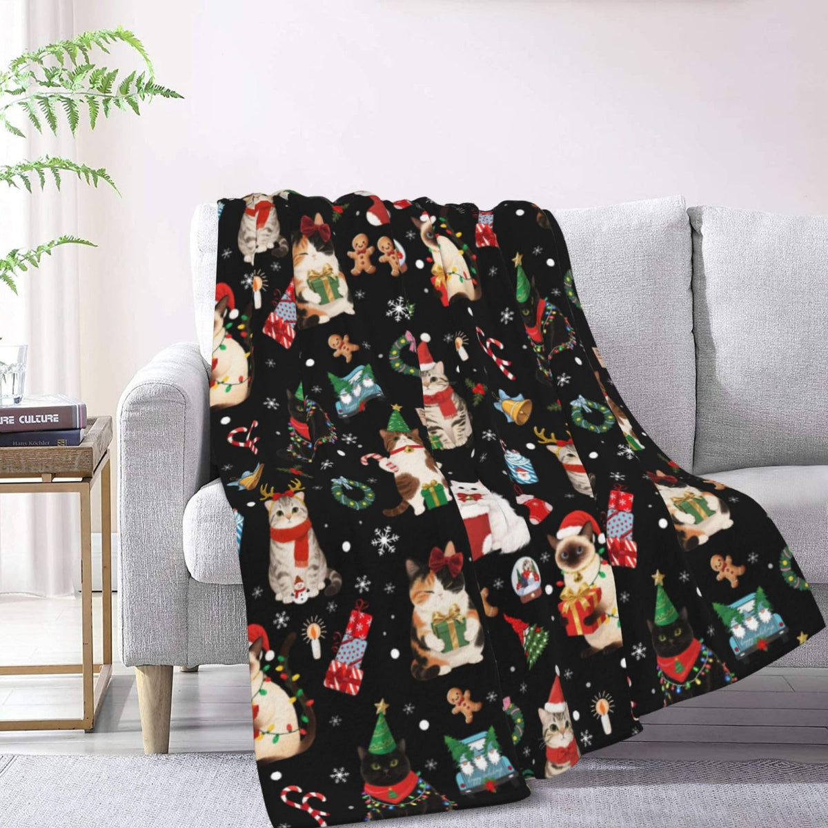 Christmas Cats Fuzzy Fleece Blanket, Soft Cozy Throw Blankets for Couch, Bed, Sofa, for Boys Girls Kids, Cat Lovers 50"x40"