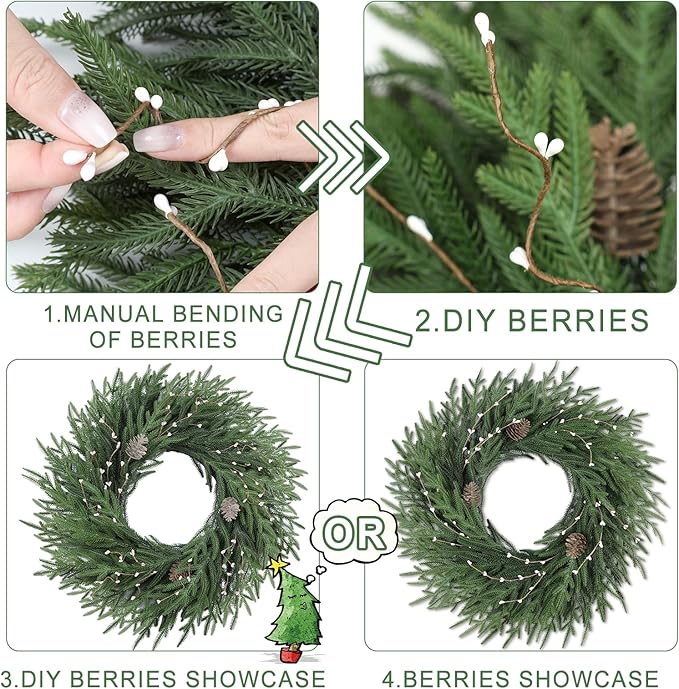 26 Inch Christmas Wreath, Christmas Wreaths for Front Door, Pine Wreath with Pine Cones Berries for Indoor Outdoor Wall Mantle Door Decor