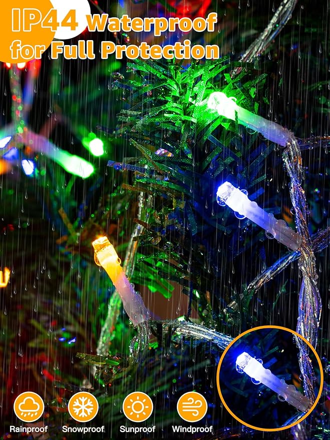Christmas String Lights Indoor 1200LED 196FT, Waterproof Outdoor String Lights with Remote and Timer, 8 Modes Dimmable Christmas Lights for Indoor Outdoor Party Holiday Decorations (Multicolor)