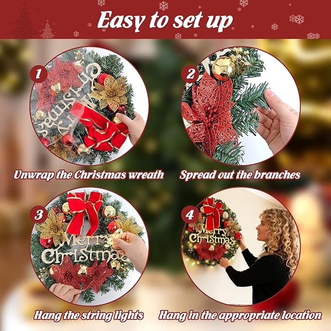 FR Artificial Pre-Lit Fir Christmas Wreath Holiday Accent Decoration, Wintry Pine, Decorated with Pine Cones Berry Clusters, with LED Lights Battery Operated for Door, Mantel - 20 Inch
