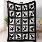Bird Blanket Halloween Black Gothic Throw Blanket Ultra Soft Retro Hummingbird Blankets Raven Crow Throw Bird Lover Gift Bed Cover Cozy Flannel Fuzzy Plush Couch Cover for Sofa 50" X 60"