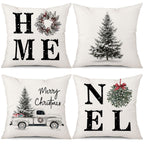Coeufuedy Christmas Pillow Covers - 18x18 Inch Set of 4 Home Noel Truck Tree Holiday Cushion Covers Farmhouse Christmas Decoration for Sofa Couch Living Room