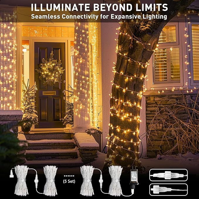 JMEXSUSS 150 LED Christmas Lights Indoor Plug in, Connectable Warm White Christmas Lights for Bedroom, 59ft 8 Modes Twinkle Fairy Light Outdoor for Room Classroom Party Christmas Tree Decor
