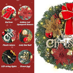 FR Artificial Pre-Lit Fir Christmas Wreath Holiday Accent Decoration, Wintry Pine, Decorated with Pine Cones Berry Clusters Frosted Branches, with LED Lights for Door, Mantel 16 Inch
