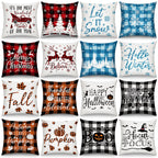 GlikCeil Set of 16 Christmas Pillow Covers 18 x 18 Inch Holiday Throw Pillow Covers Halloween Fall Winter Seasonal Pillowcases Decorative Cushion Pillowcases for Farmhouse Home Couch Sofa Decor
