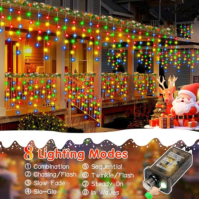 131FT Christmas Lights Outdoor 1440 LED Christmas Decorations Waterproof Plug in with 8 Modes & Timer Christmas Lights for Roof Party Garden Holiday Decor (Multicolor)