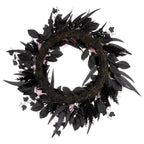 National Tree Company Artificial Pretty Morbid Pink Carnation Halloween Wreath, Black, Silver Pumpkins, 26inch