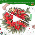 Christmas Wreaths for Front Door,Winter Wreaths for Indoor and Outdoor Christmas Decorations,Christmas Door Wreath with Red Christmas Flowers and Golden Ball,Pine Cones for Christmas Decor