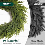 26 Inch Christmas Wreaths for Front Door, Real Touch Norfolk Pine Wreath with Welcome Sign, Large Festive Green Wreath for Farmhouse, Porch, Windows, Wall, Table, Indoor, Outdoor, Home Decor