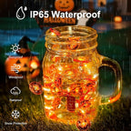 Halloween Pumpkin String Lights, 16 ft 50 LED Orange Battery Operated Lights for Lawns Garden Outdoor Holiday Party Decorations (1 Pack)