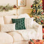 AQOTHES Set of 2 Christmas Tree Green Throw Pillow Covers 18x18 Inch, Soft Faux Fur Green Decorative Xmas Throw Pillows for Couch Sofa Holiday Winter Decor