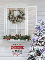 Artificial Christmas Door Wreath, Christmas Wreaths for Front Door, Window Wreaths with Pine Cone, Red Berries, Burlap Ribbon & Snowflake, Holiday Indoor/Outdoor Wreath Decorations, 23 inch