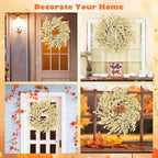 Huashen Fall Wreath, Artificial 24 inch White Berry Wreaths for Front Door Milk White Berry Wreath Christmas Wreaths for Farmhouse Festival Outdoor Party Holiday Home Decor