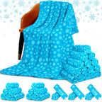 Moukeren 24 Pcs Christmas Snowflake Throw Blanket Bulk, 59 x 47 Inch Xmas Winter Throw Blanket Christmas Warm Soft Cozy Fleece for Home Bedding Couch Chair Gift (Blue)