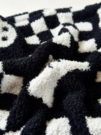 Ultra Soft Cozy Checkered Ghost Happy Halloween Knitted Throw Pillow Cover Fluffy Microfiber Checkerboard pillocase Lightweight Decorative for Sofa Bed 18 Inches Both Sides Black