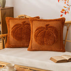 COSIBONO Rust Red Pumpkin Fall Throw Pillow Covers 18x18, Set of 2 Cute Fall Halloween Pillow Cases for Sofa Autumn Decor Soft Faux Fur Farmhouse Cushion Covers for Thanksgiving Living Room Bedroom