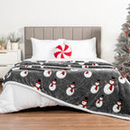 PAVILIA Premium Christmas Sherpa Throw Blanket, 50x60, Grey Snowman Cozy Fleece Holiday Blanket, Reversible Plush Winter Throw for Couch & Bed, Ultra Soft Warm
