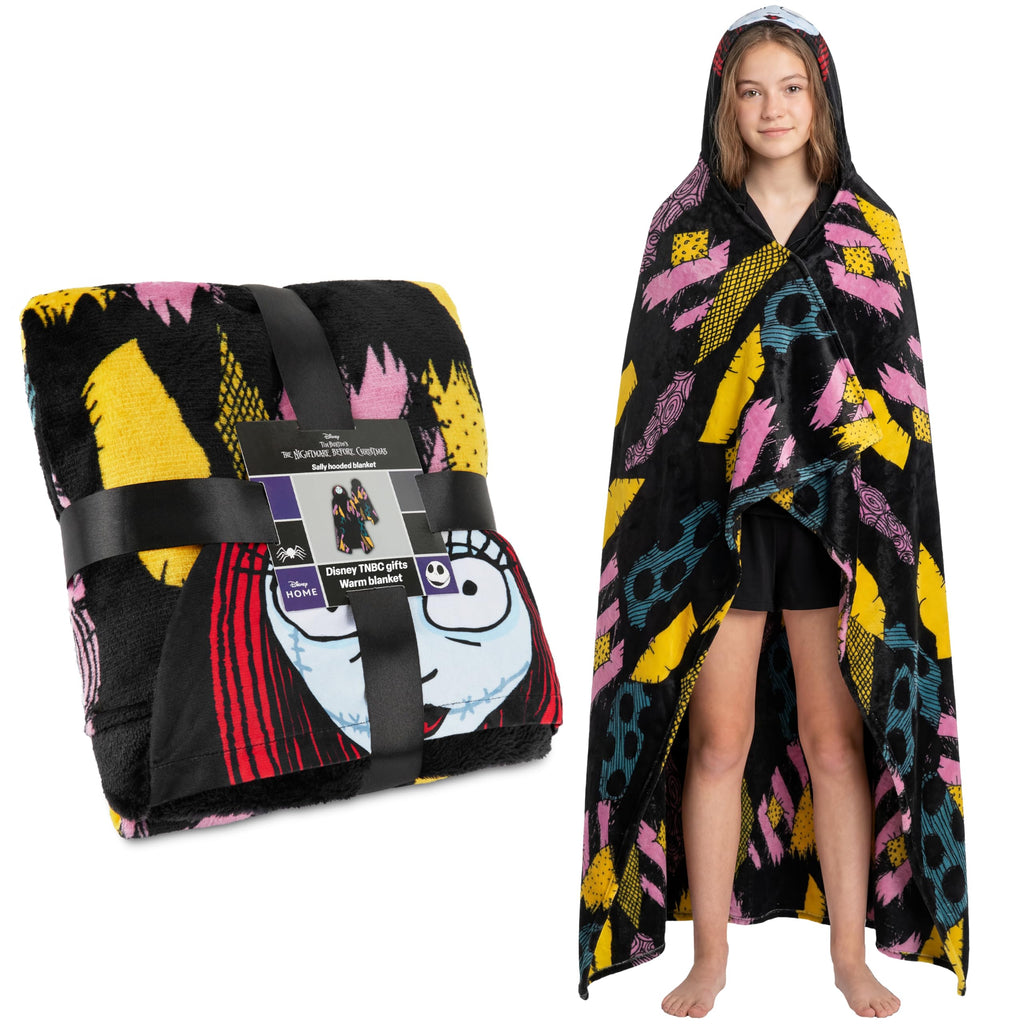 Disney The Nightmare Before Christmas Adult Blanket with Hood 51x59 in, Fleece Wearable Blanket Loungewear, Warm, Cozy Gifts for Women, Men (Black NBC)