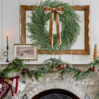 Christmas Decorations -24 Inch Christmas Wreath, Norfolk Pine Wreath, Christmas Wreaths for Front Door, Christmas Door Wreath with Bow Ribbon for Home Table Wall Window Indoor Outdoor