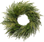 Somikis 24 Inch Christmas Wreaths for Front Door, Real Touch Norfolk Pine & Cedar Wreath for Winter Indoor & Outdoor Porch Windows Wall, Realistic Artificial Wreath Home Decor