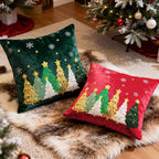 Lanpn 16x16 Christmas Pillow Covers Set of 2, Embroidery Cute Christmas Tree Decorative Holiday Pillowcase Pillow Case Cushion 16 x 16 for Indoor Home Bedroom Sofa Couch Xmas Decor