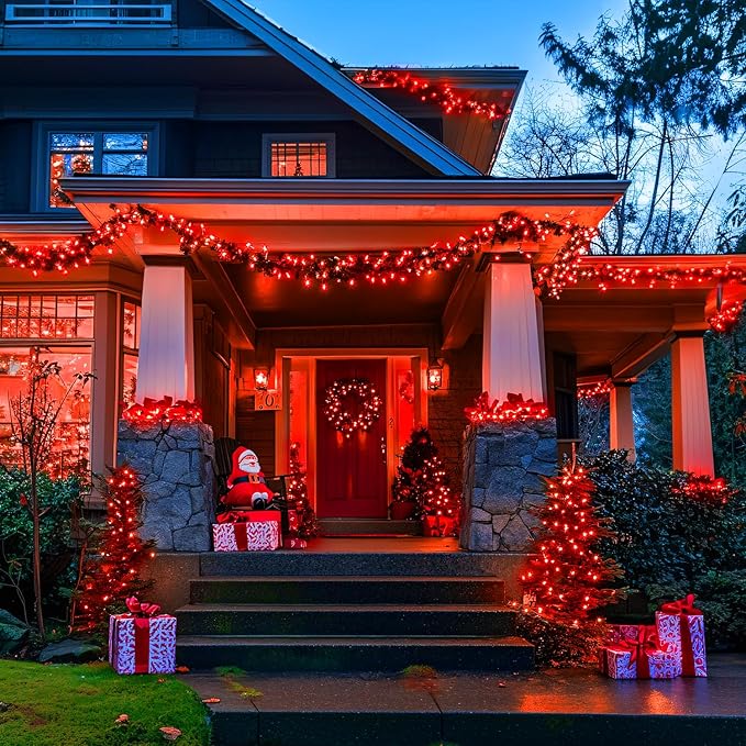 JMEXSUSS 400 LED Red Christmas Lights, 132ft Red String Lights Plug in with Remote, 8 Modes Christmas String Light Outdoor Indoor for Tree Garden Yard Porch House Decorations