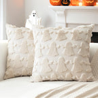 OTOSTAR Set of 2 Ghost Pillow Covers Halloween Throw Pillow Covers for Sofa Couch Bed Living Room Soft Plush Short Wool Velvet Farmhouse Throw Pillow Covers for Thanksgiving Cream Beige 14x14 Inch