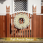26 Inch Realistic Fall Wreaths for Front Door Outside Autumn Wreath Outdoor Indoors Fall Decorations for Home Thanksgiving Halloween Holiday Decorations Clearance for Wall Porch Door (Fall White)