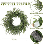 24 Inch Real Touch Christmas Wreath, Natural Droopy,Soft Bendable Winter Wreaths for Front Door, Christmas Wreaths for Front Door, Cedar Wreath, Indoor Christmas Decorations Outdoor for Home Decor