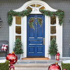 Christmas Wreath for Front Door Artificial Half Circle Wreaths with Bell Pine Cones Red Berries Eucalyptus Leaves Outdoor Wreath for Farmhouse Front Porch Window Christmas Decorations