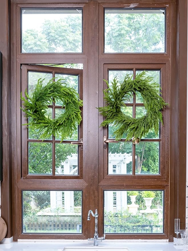 26" Norfolk Pine Wreath Real Touch Christmas Wreath for Front Door Winter Wreaths for Walls Windows Porches Indoor Outdoor Christmas Xmas Decorations Holiday Decor