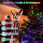 300LED Christmas Lights Indoor Outdoor Use Green Wire, 8 Lighting Modes 100FT Christmas Tree Lights with Timer & Memory, IP44 Waterproof for Tree Xmas Patio Yard Fence Balcony Garden Decor Multicolor