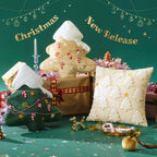 Ashler Christmas Tree Throw Pillow Covers, Plush 3D Pillow Covers, Beige, 18x18IN, Set of 2, Star Embroidered, Velvet Pillowcase with Contrast Piping, Festive Decor for Bedroom, Living Room