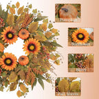 Fall Wreaths for Front Door 24 Inch Thanksgiving Autumn Wreath with Artificial Pumpkin Eucalyptus Sunflower Leaves Harvest Halloween Decorations Porch Farmhouse Outdoor Indoor Home Hanging Decor