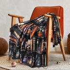 Nqhsionv Halloween Blanket Book Lovers Goth Skull Bookshelf Throw Blanket Gifts for Bookworm,Reader,Reading,Bookclub,Booknerd,Librarian,Bookish,Book Accessories Halloween Decor- 60”X50”