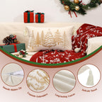 Lewondr Christmas Pillow Cover, 12x20 Inch 1PCS Soft Canvas Embroidery Trees Brown White Decorative Pillow Cover with Tassel Luxury Throw Pillow Case for Bed Home Decor Living Room, Beige