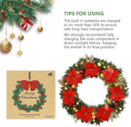 Solar Christmas Wreath 30 Inches Pre-Lit Solar 70 Led Artificial Wreath For Front Door Window Outdoor Christmas Decor with Poinsettias Golden Glitter Pine Branches Christmas balls(3003)